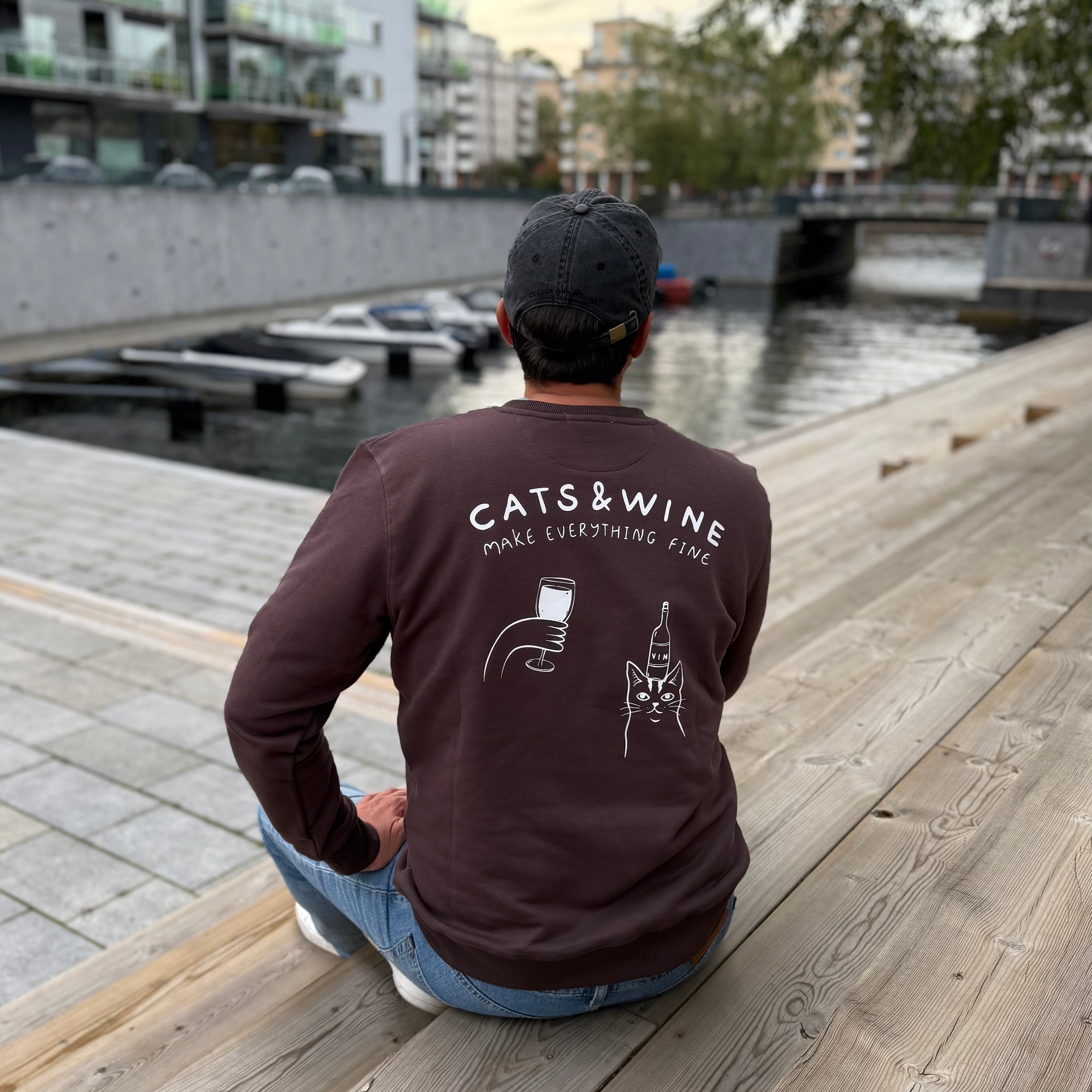 Brown Sweatshirt - Cats & Wine Make Everything Fine