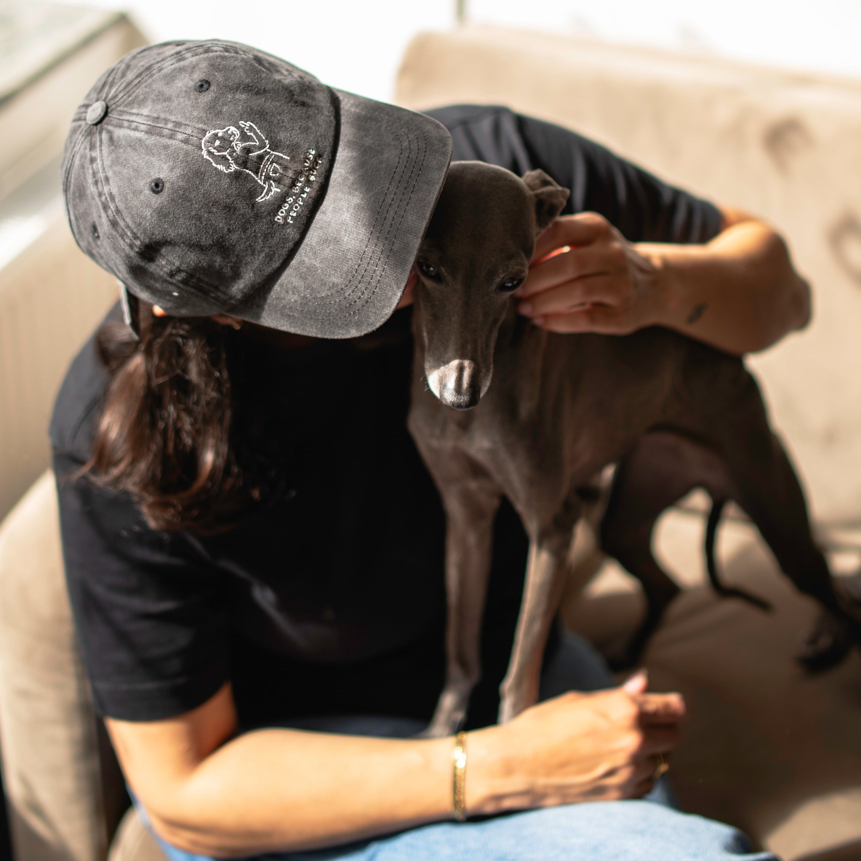 Casquette en denim noir - Logo "Dogs. Because People Suck" 