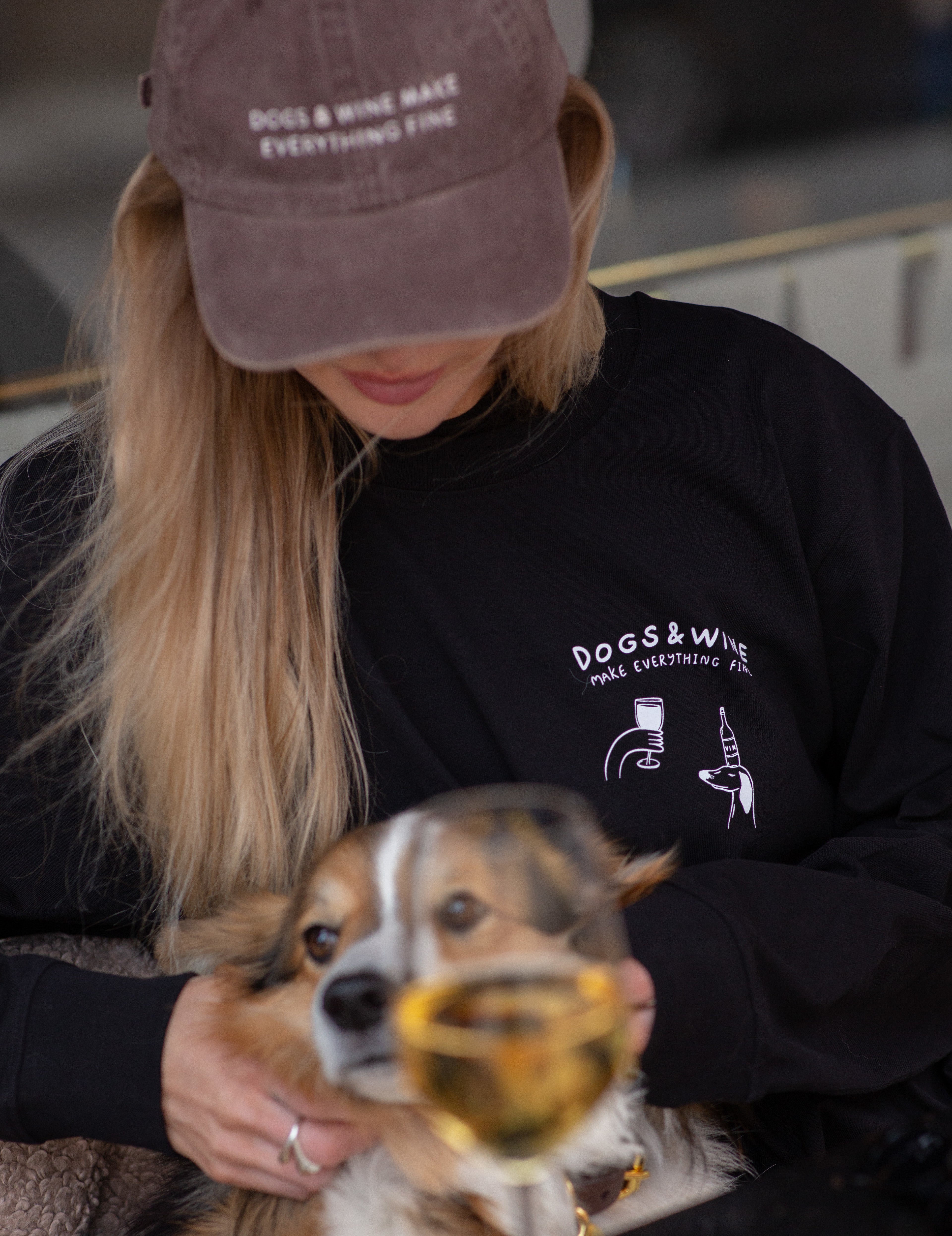 T-shirt Noir à Manches Longues - Dogs & Wine Make Everything Fine