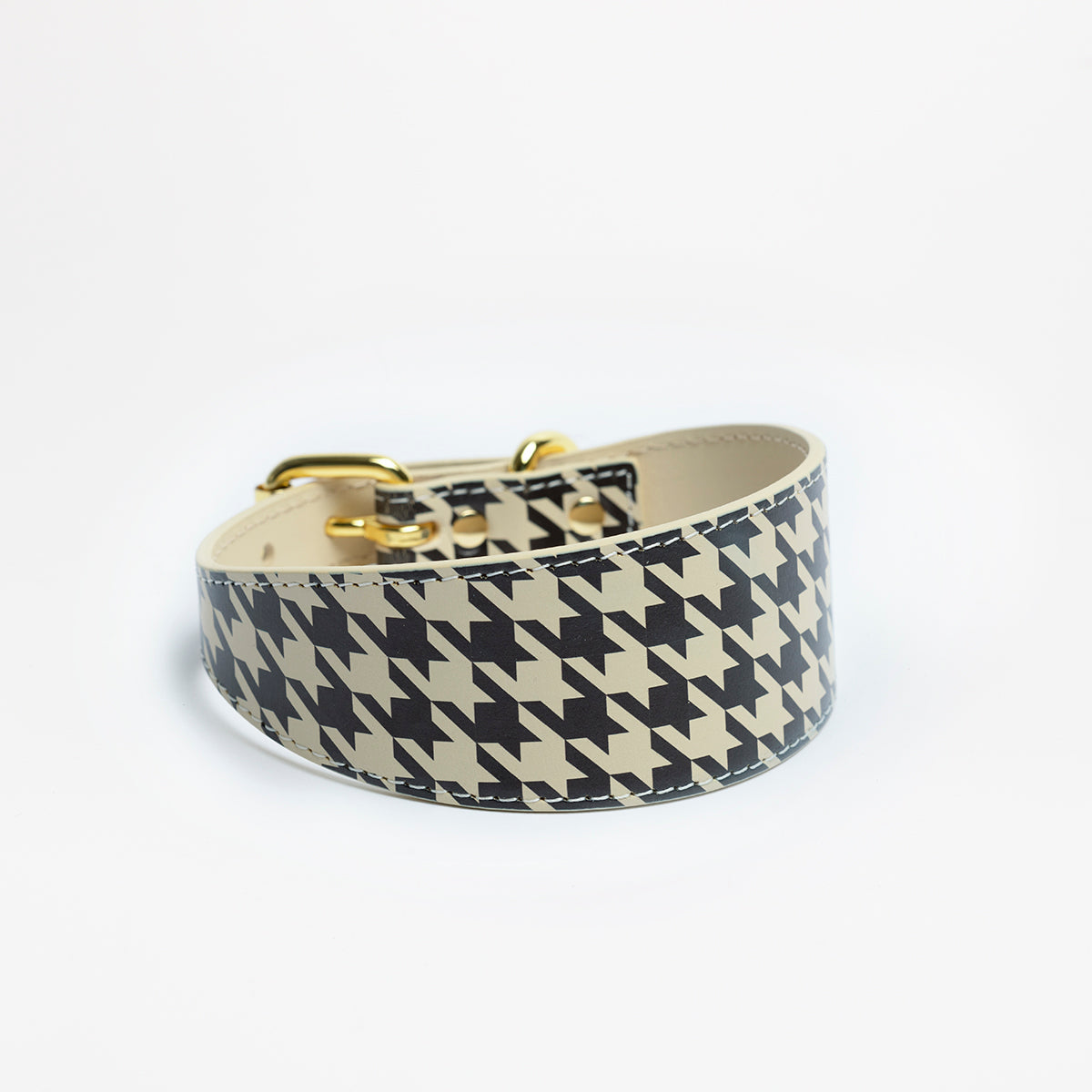 Collier pour chien à carreaux beige large

