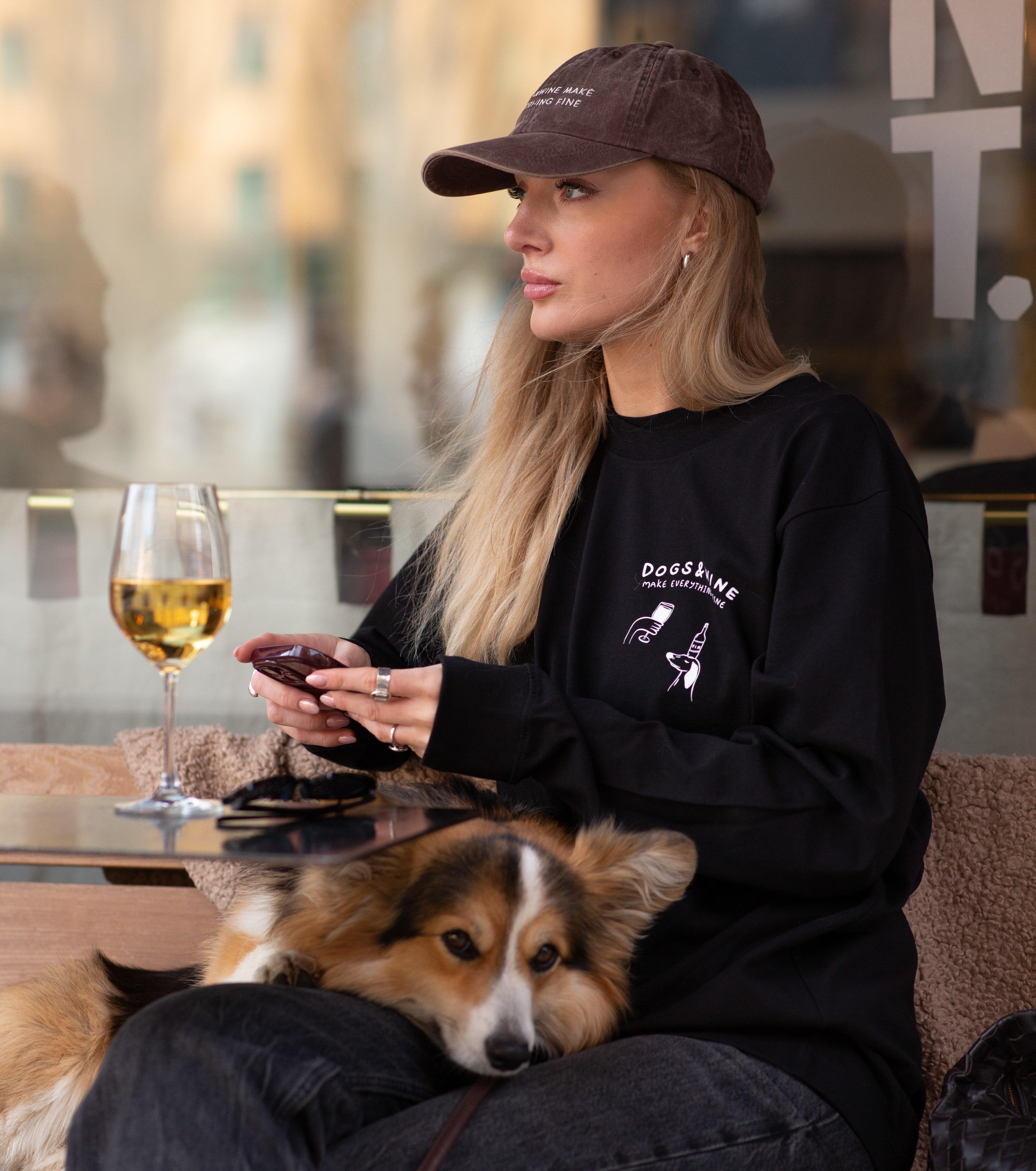 T-shirt Noir à Manches Longues - Dogs & Wine Make Everything Fine