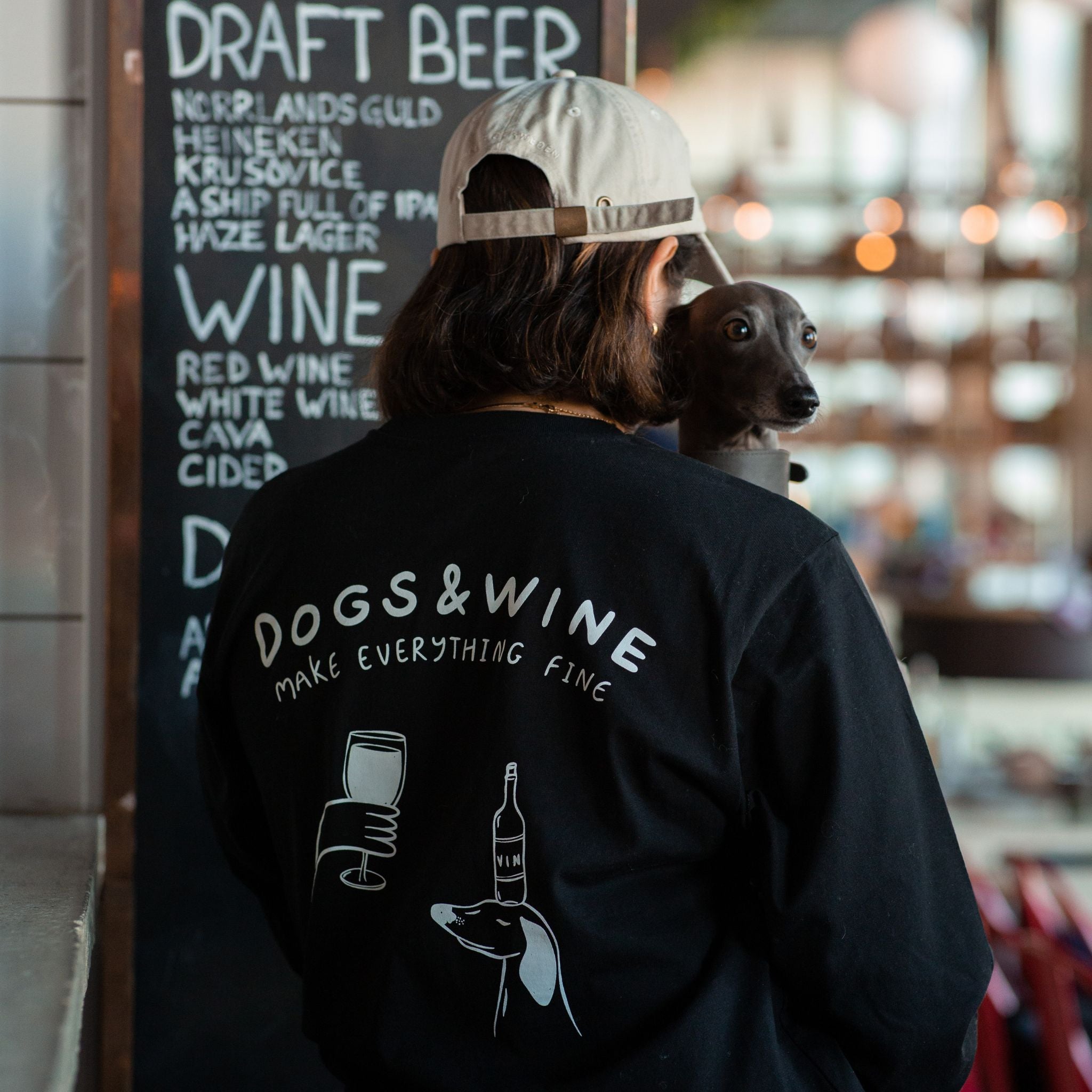 T-shirt Noir à Manches Longues - Dogs & Wine Make Everything Fine